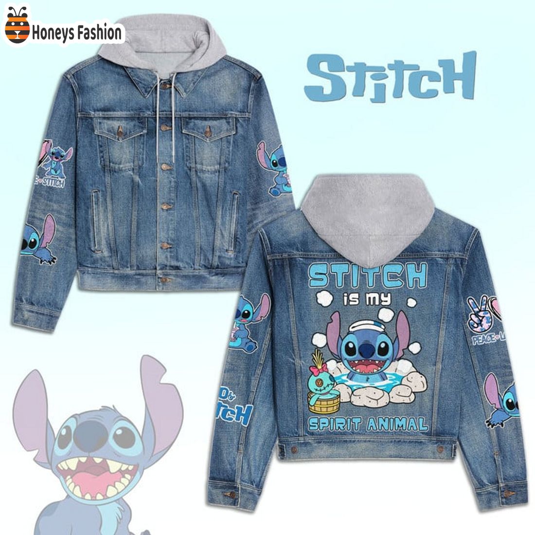 HOT TRENDING Stitch Is My Spirit Animal Hooded Denim Jacket