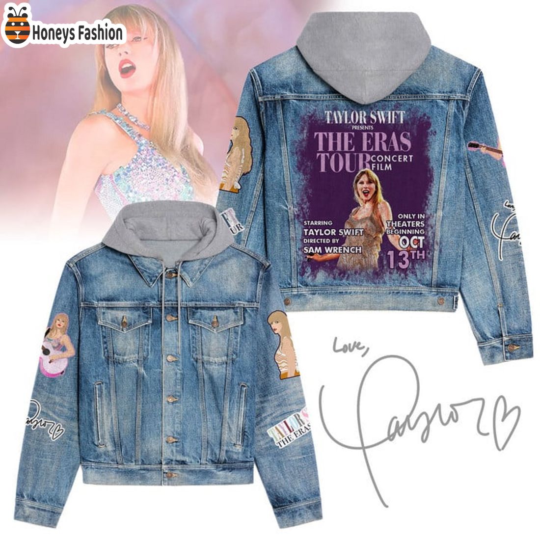 HOT TRENDING Taylor Swift The Eras Tour Concert Film Hooded Denim Jacket