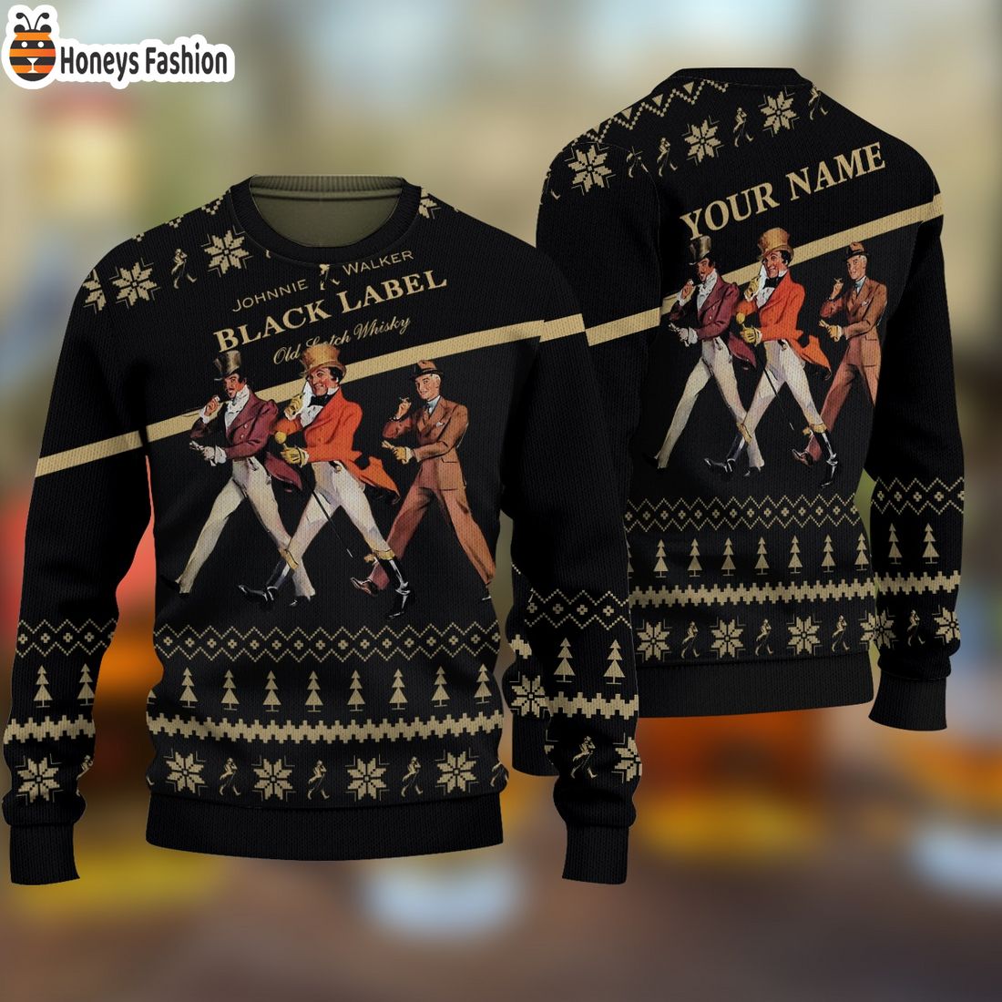 Johnnie Walker Black Label Scotch Whisky Custom Name Ugly Christmas Sweater