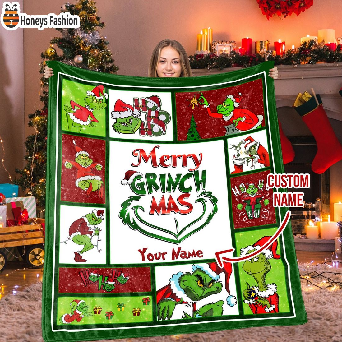Merry Grinch Mas Custom Name Blanket