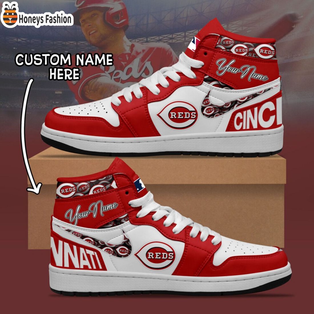 MLB Cincinnati Reds Custom Name Air Jordan 1 Sneaker