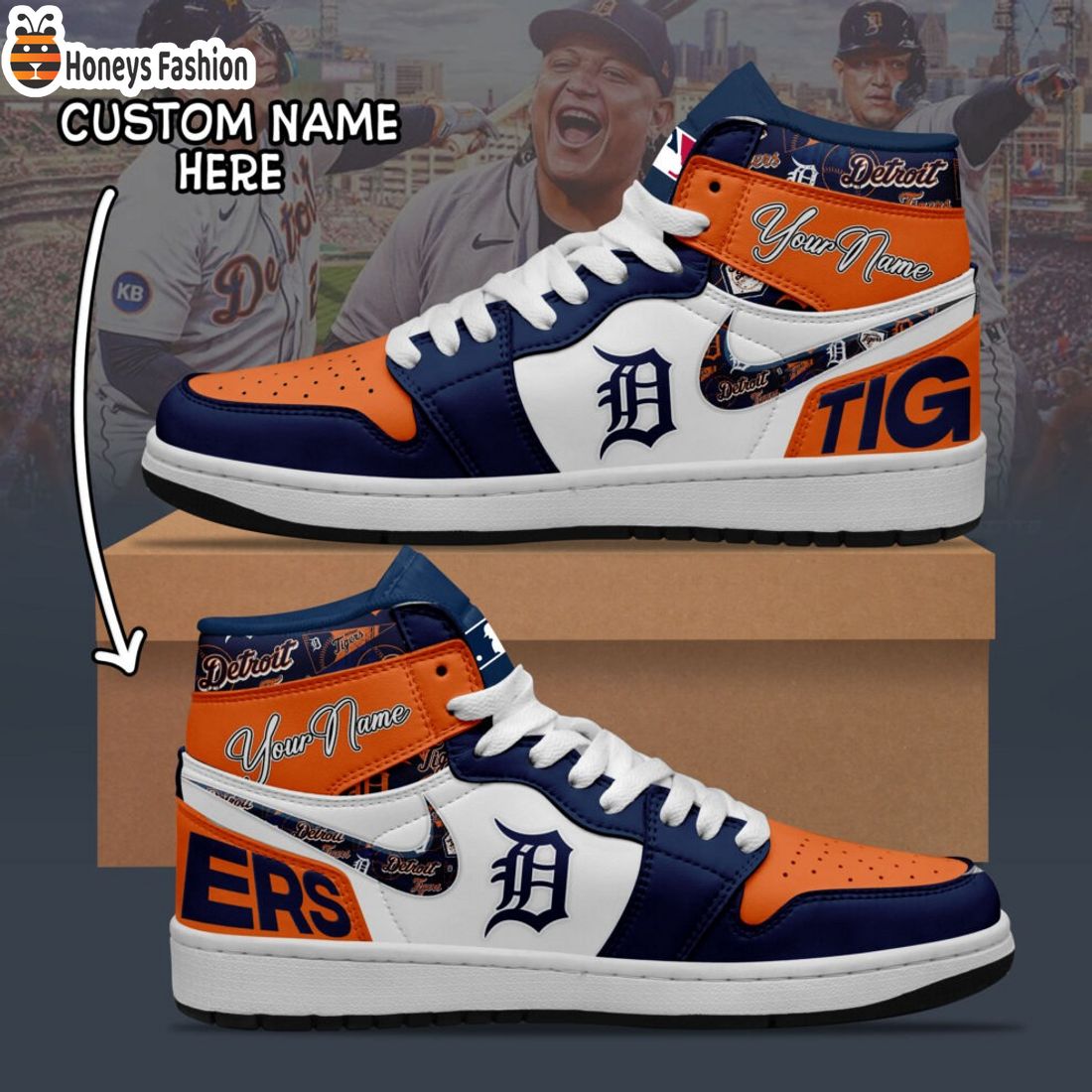 MLB Detroit Tigers Custom Name Air Jordan 1 Sneaker
