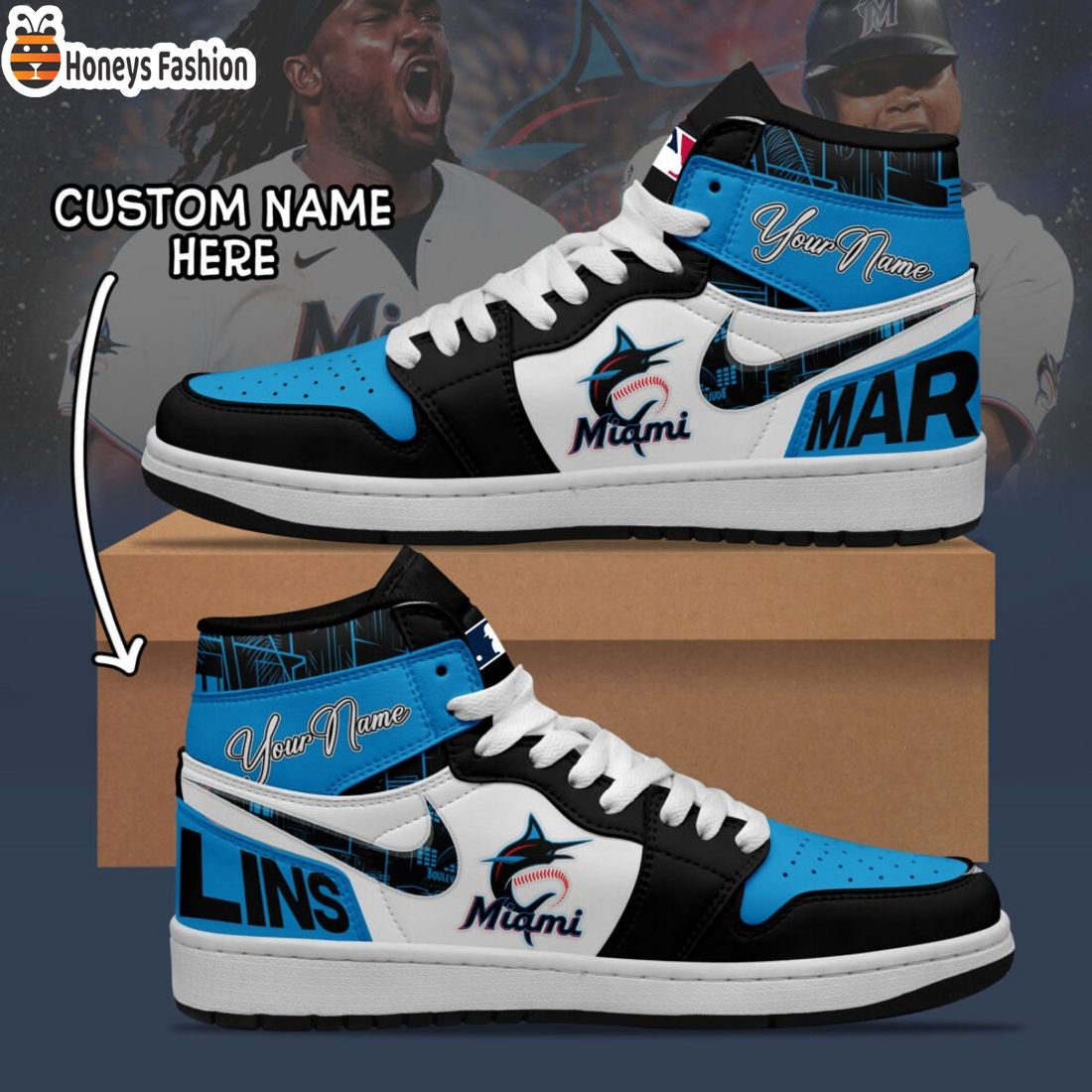 MLB Miami Marlins Custom Name Air Jordan 1 Sneaker