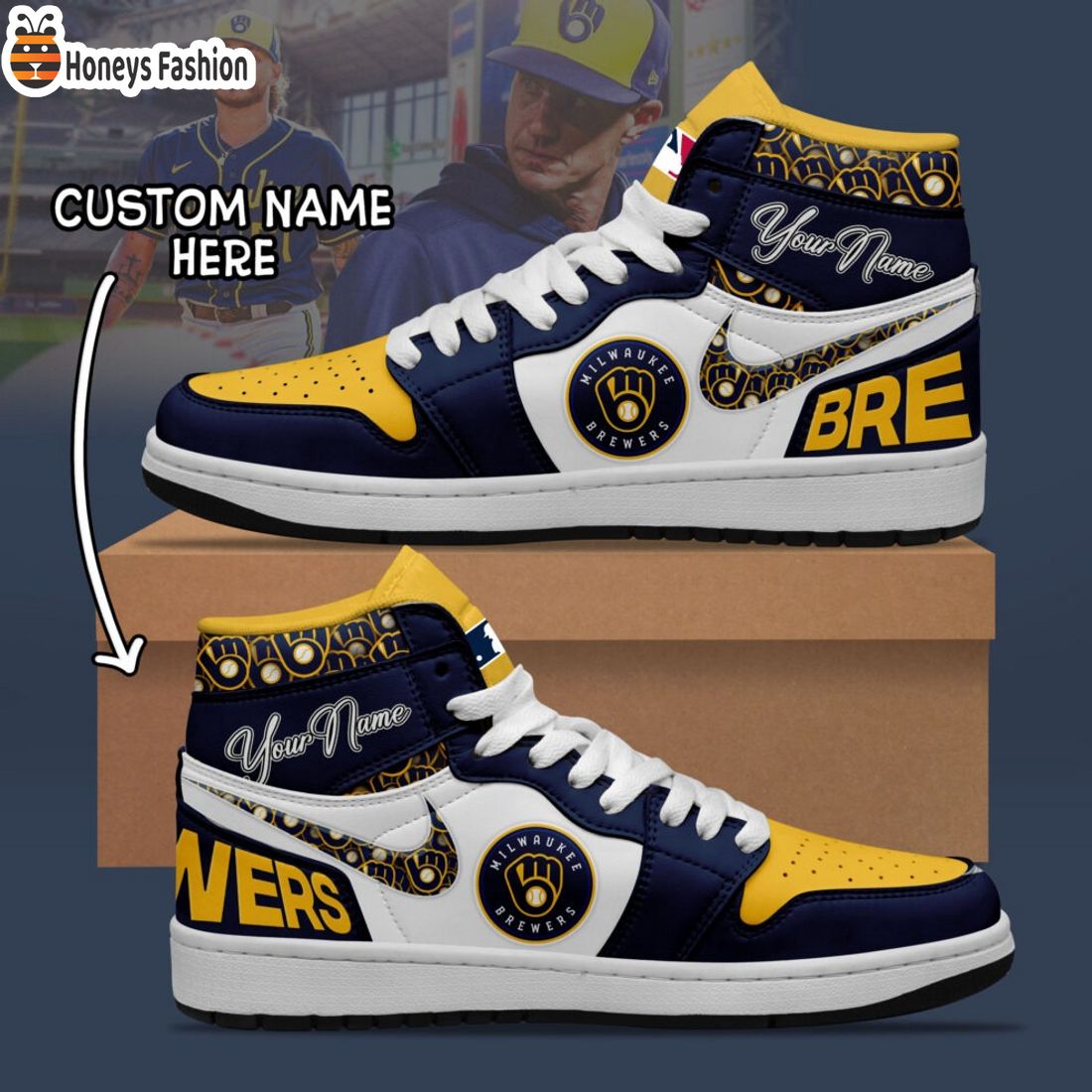 MLB Milwaukee Brewers Custom Name Air Jordan 1 Sneaker