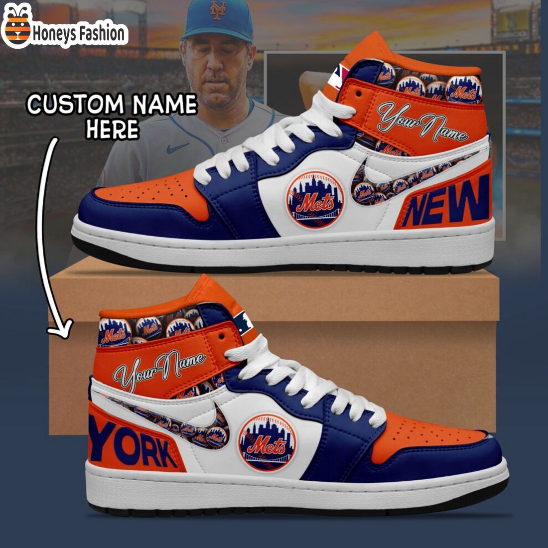 MLB New York Mets Custom Name Air Jordan 1 Sneaker