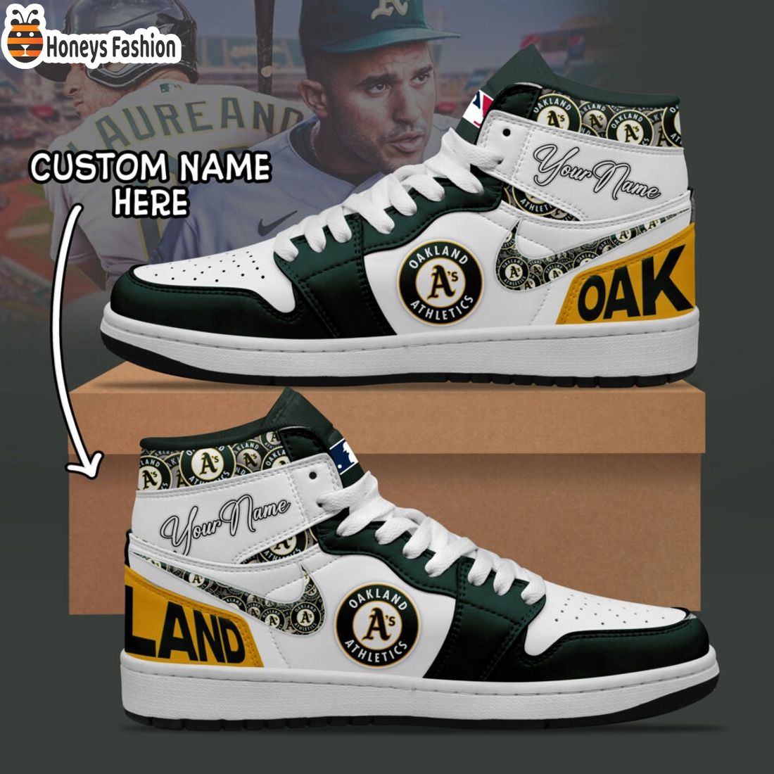 MLB Oakland Athletics Custom Name Air Jordan 1 Sneaker