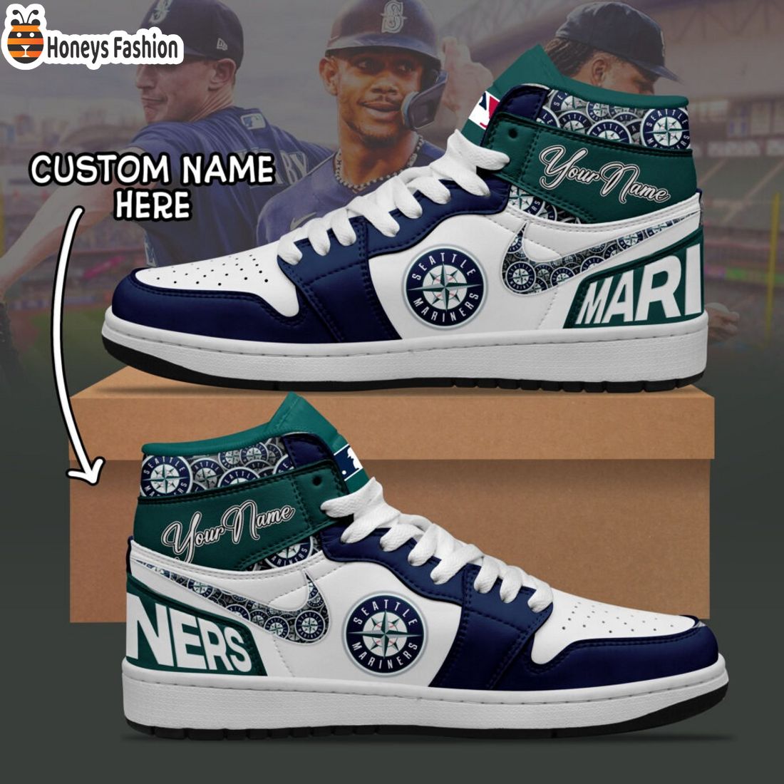 MLB Seattle Mariners Custom Name Air Jordan 1 Sneaker