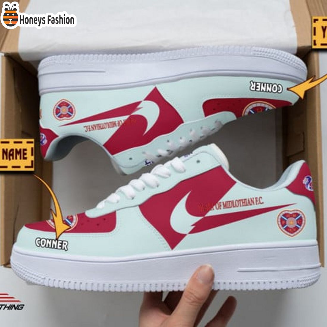 NEW Heart of Midlothian FC Custom Name Nike Air Force 1 Sneakers