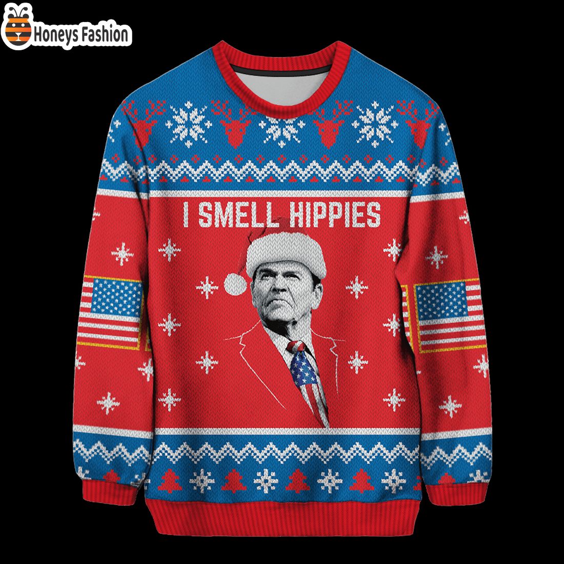 NEW I Smell Hippies American Flag ugly christmas sweater