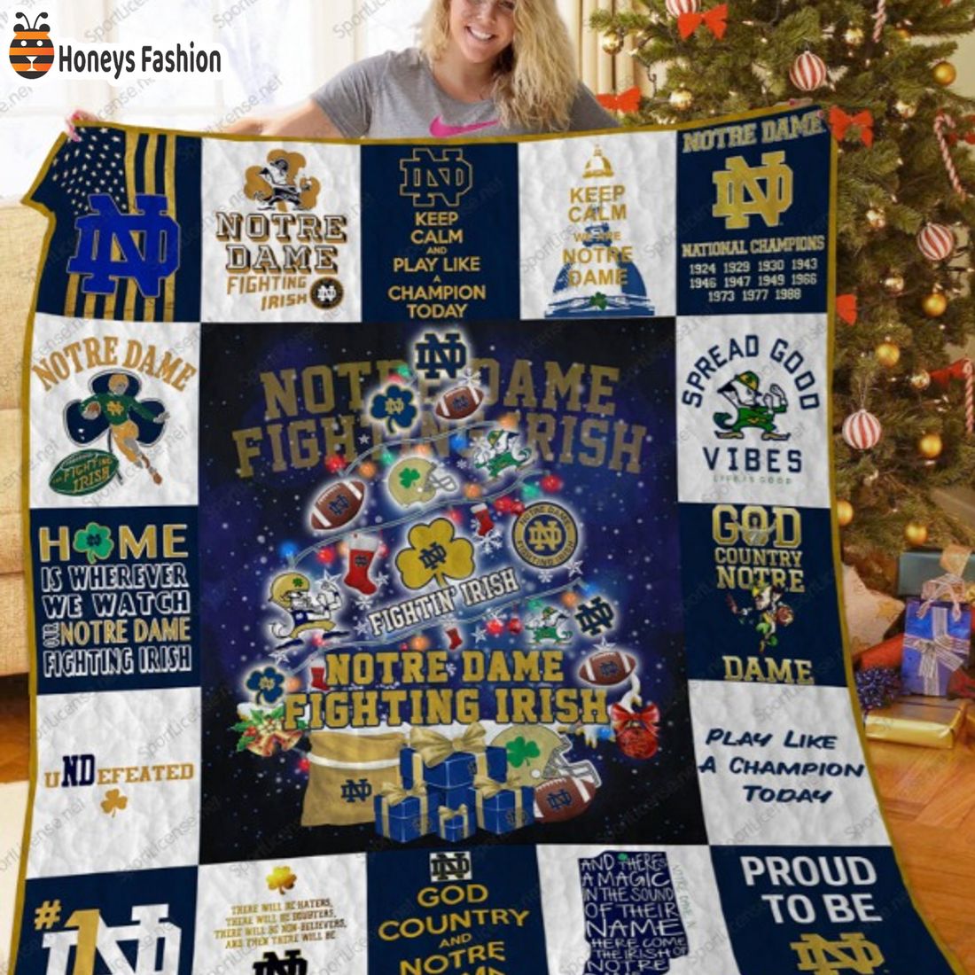 Notre Dame Fighting Irish Christmas NCAA Quilt Blanket
