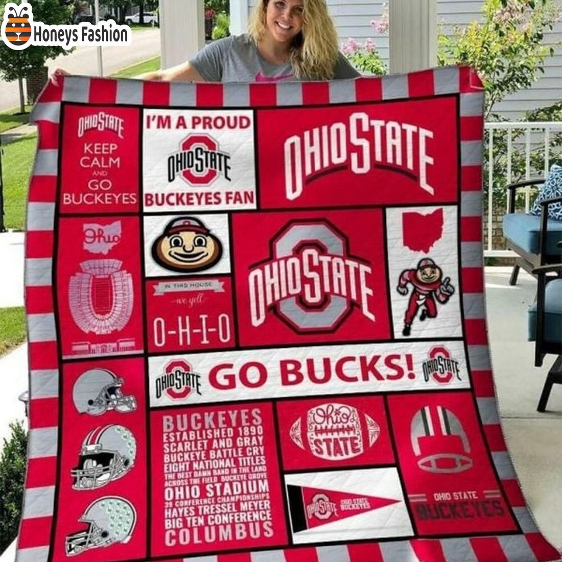 Ohio State Buckeyes Go Bucks NCAA Quilt Blanket