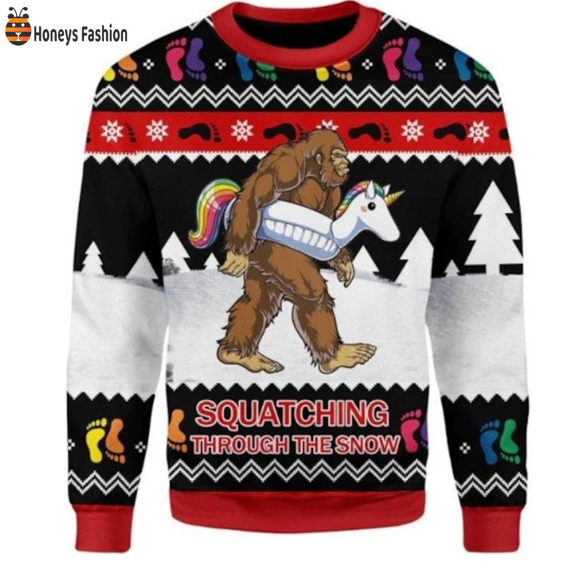 PRODUCT BigFoot Squatching Through The Snow Unicorn Christmas Ugly Sweater