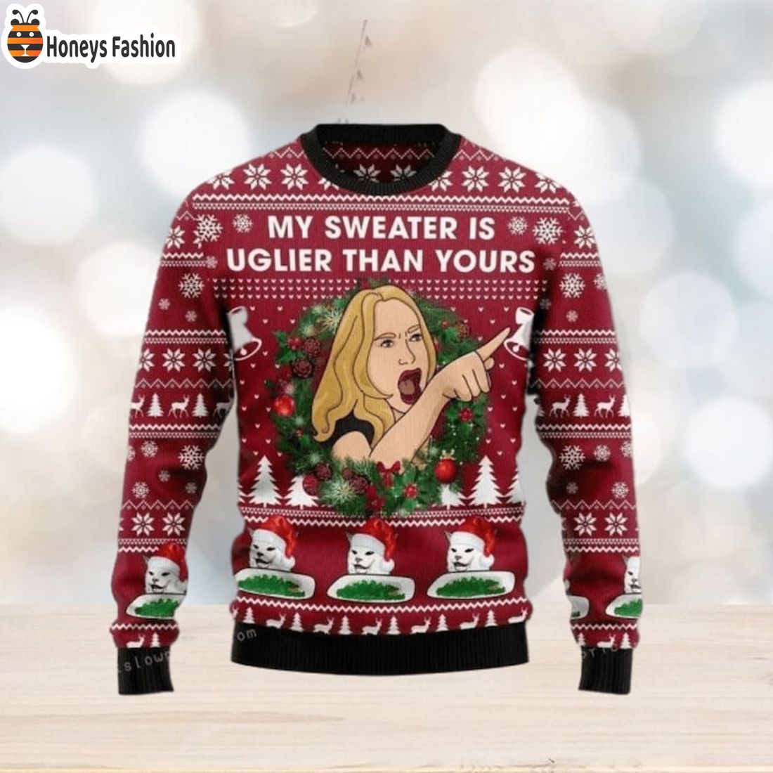 PRODUCT Ugljer Than Yours Cat Santa Hat Christmas Ugly Sweater