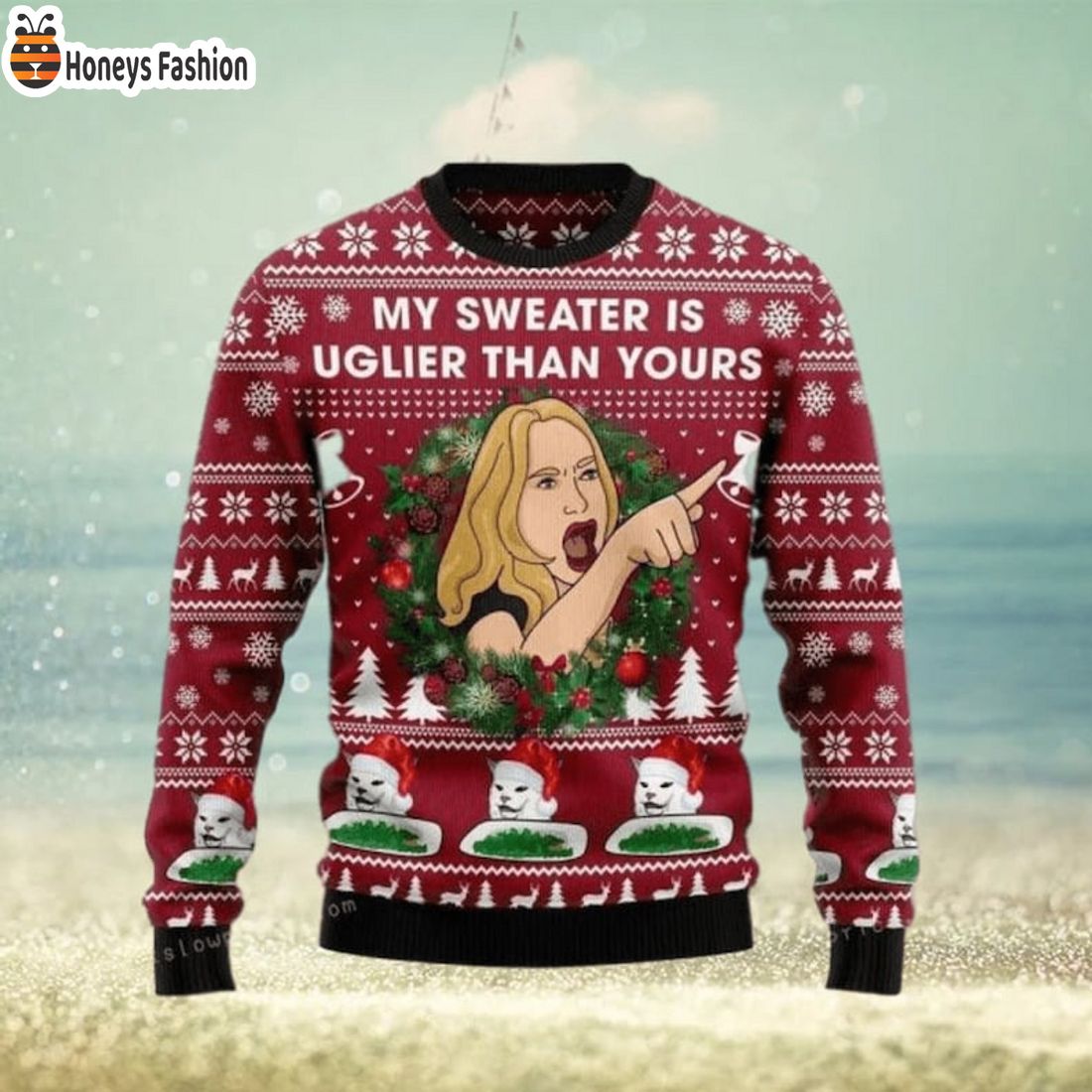 PRODUCT Ugljer Than Yours Cat Santa Hat Christmas Ugly Sweater