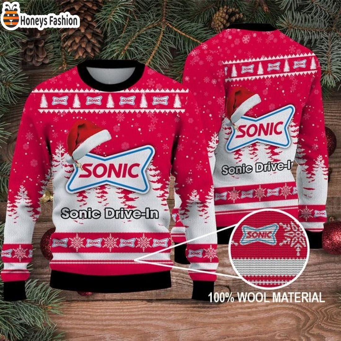 SELLER Sonic Drive In Santa Hat Ugly Christmas Sweater