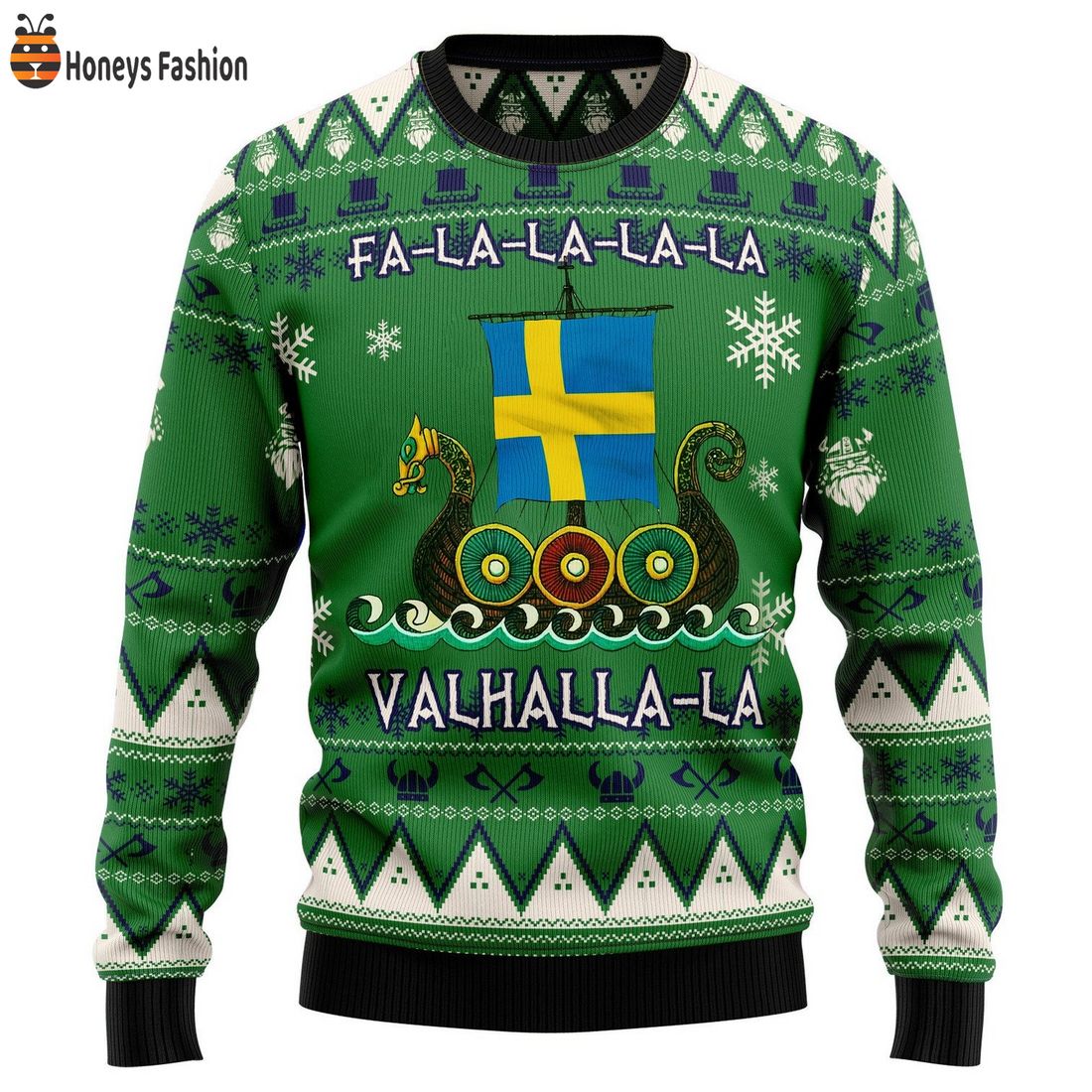 Sweden Dragon Boat Viking Valhalla Ugly Christmas Sweater