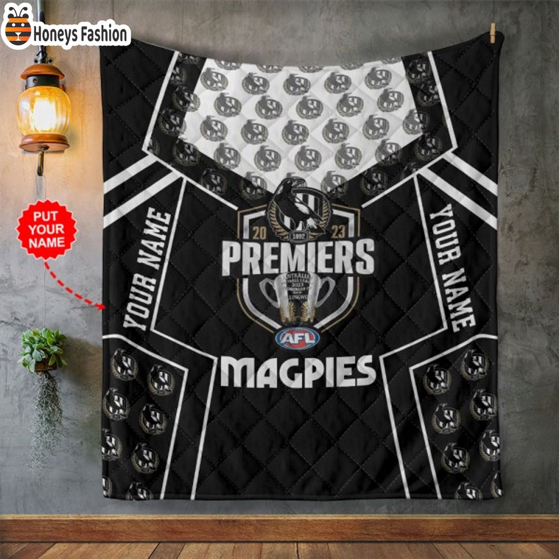 TOP SELLER AFL Premiers Collingwood FC 2023 Personalized Quilt Blanket