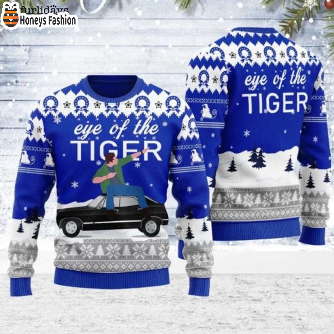TOP SELLER Dean Singing Supernatural Eye Of The Tiger Ugly Christmas Sweater