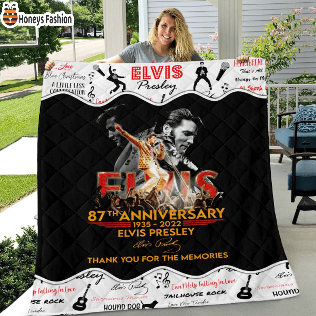 TOP SELLER Elvis Presley 87th Anniversary Thank You For The Memories Quilt Blanket