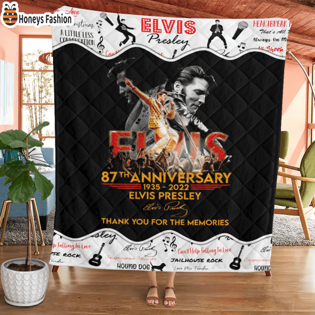 TOP SELLER Elvis Presley 87th Anniversary Thank You For The Memories Quilt Blanket