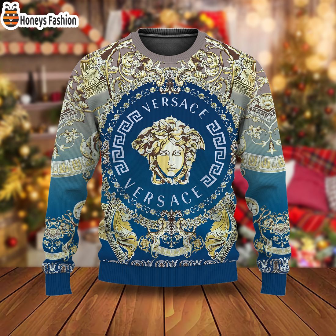 TOP SELLER Versace Luxury Brand 2023 Blue Ugly Christmas Sweater