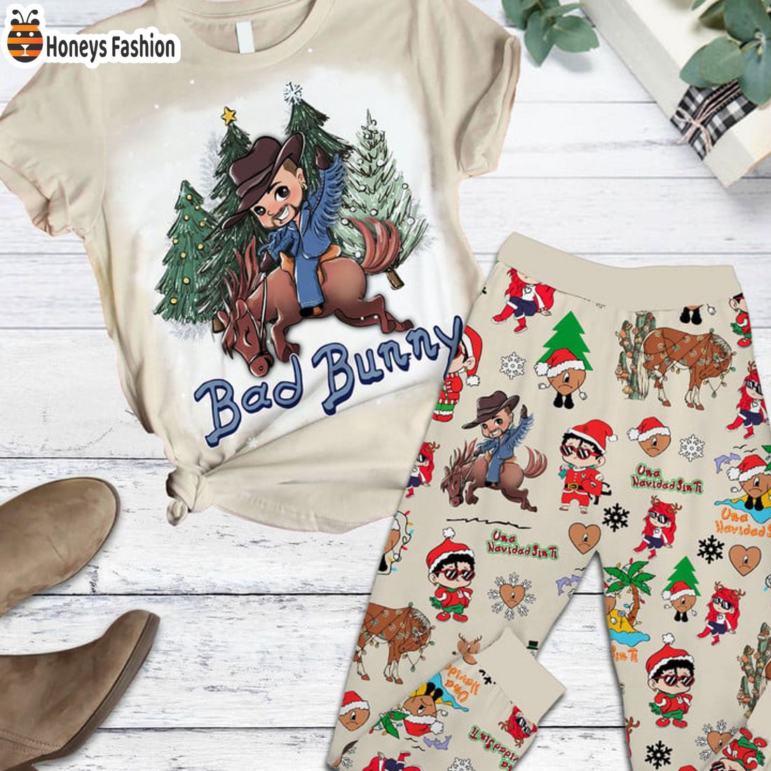 TRENDING Bad Bunny Una Navidad Sin Ti Christmas Pajamas Set