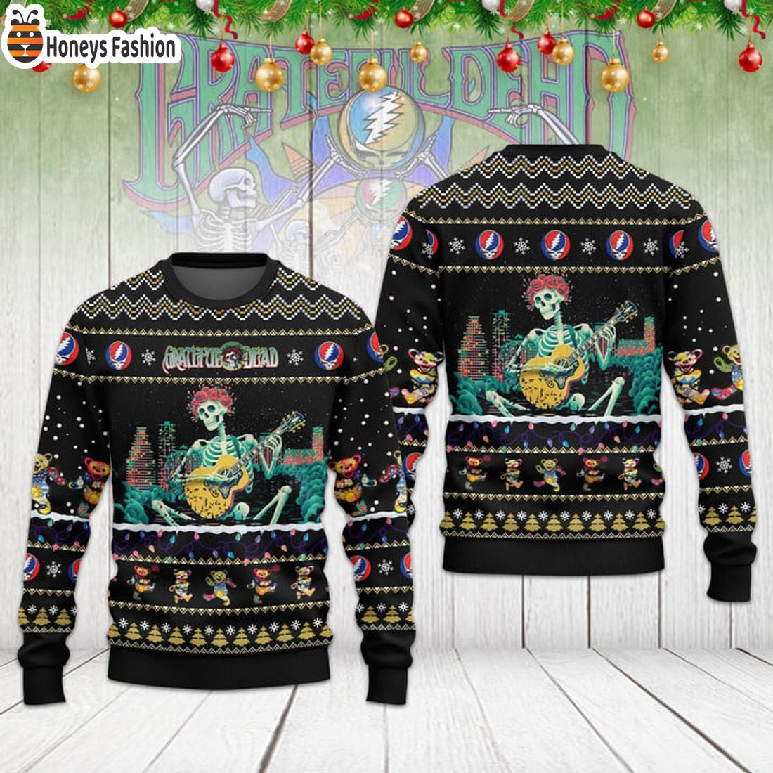 TRENDING Grateful Dead Skull Flower Ugly Christmas Sweater