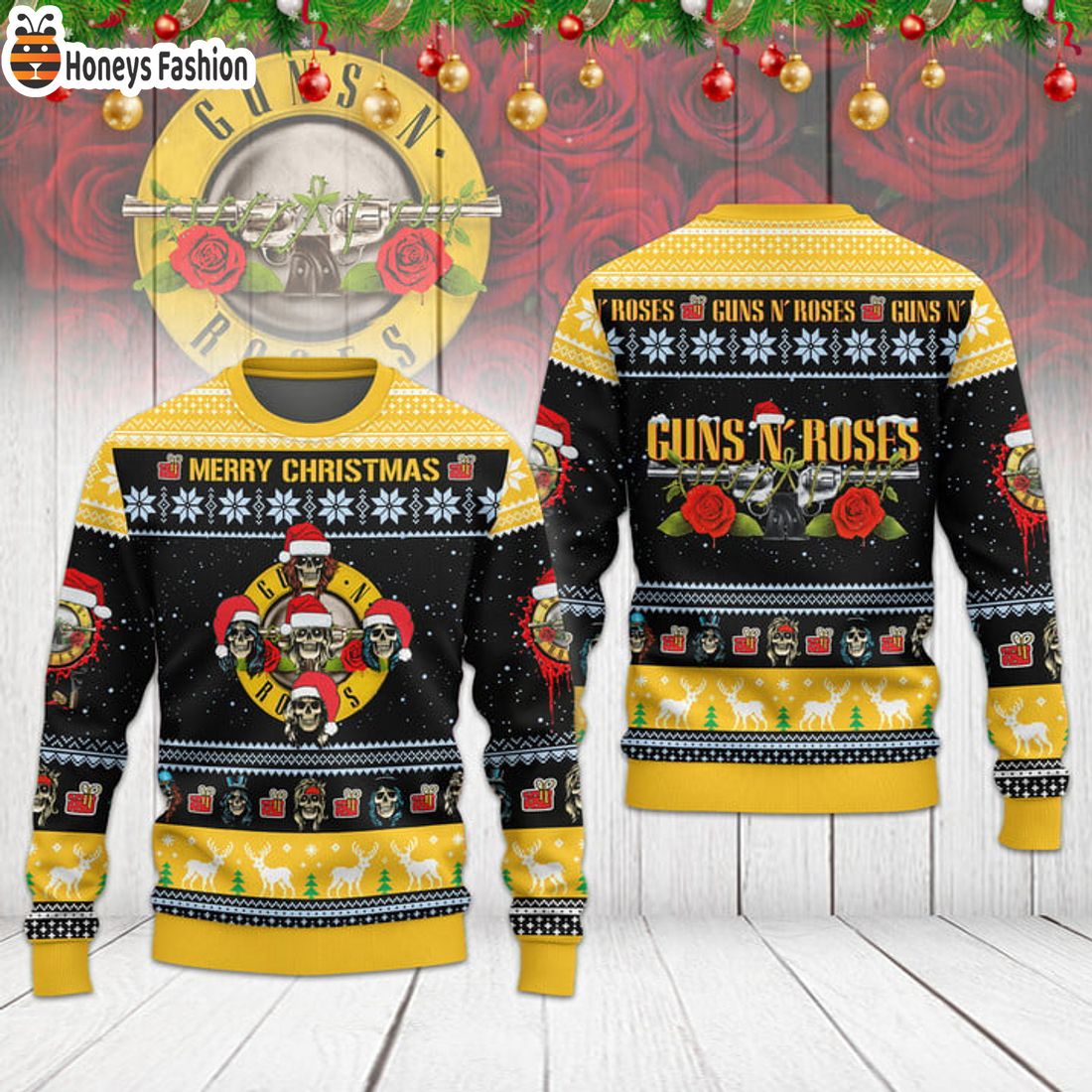 TRENDING Guns N’ Roses Logo Santa Hat Ugly Christmas Sweater