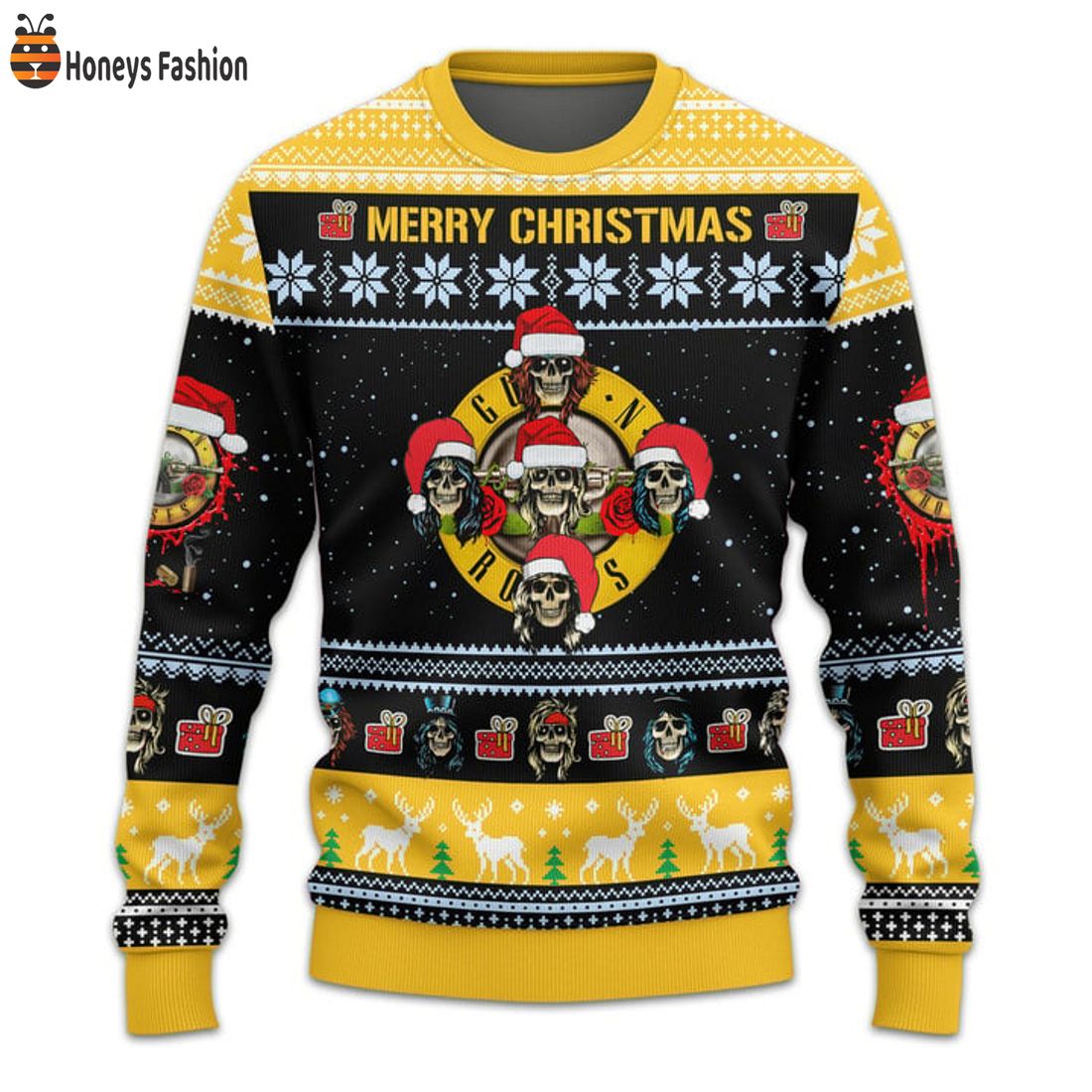 TRENDING Guns N’ Roses Logo Santa Hat Ugly Christmas Sweater