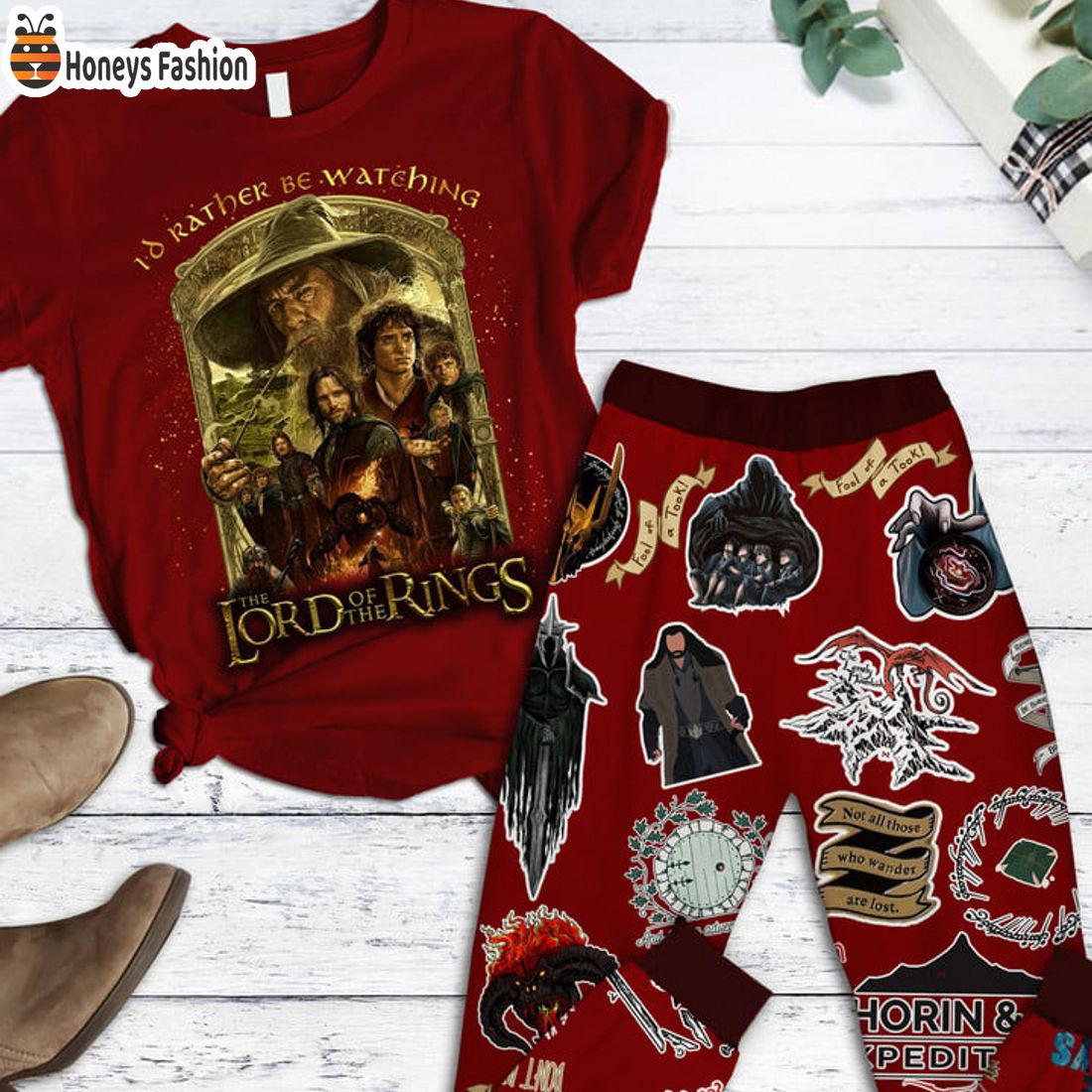 TRENDING LOTR I’d Rather Be Watching christmas pajamas set