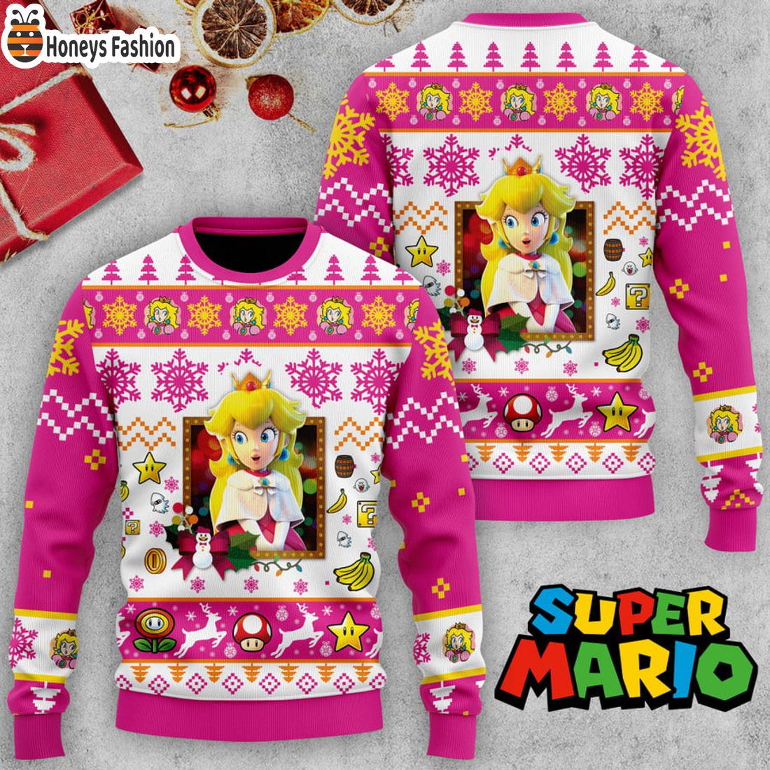 TRENDING Peach Super Mario Ugly Christmas Sweater