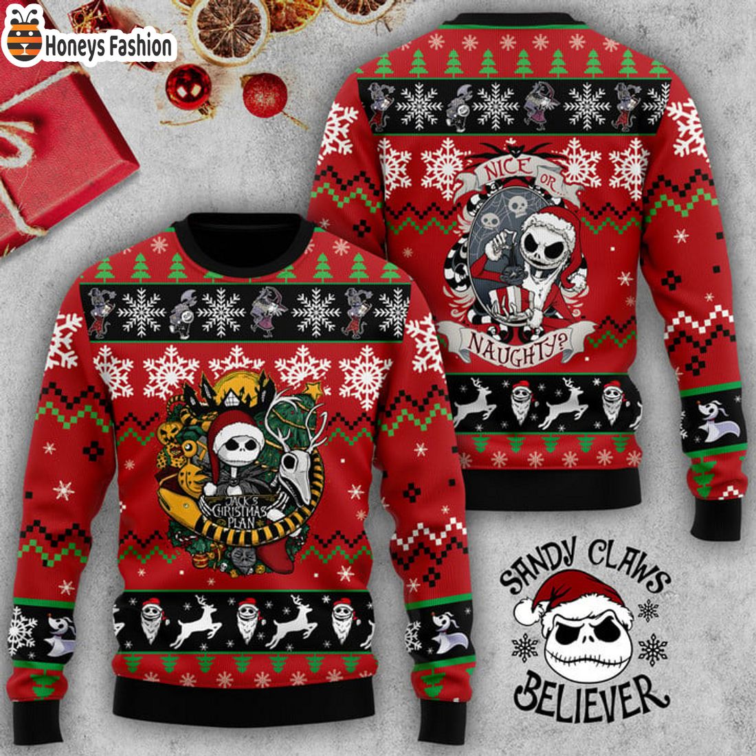 TRENDING The Nightmare Before Christmas Jack Skellington Santa Hat Ugly Christmas Sweater
