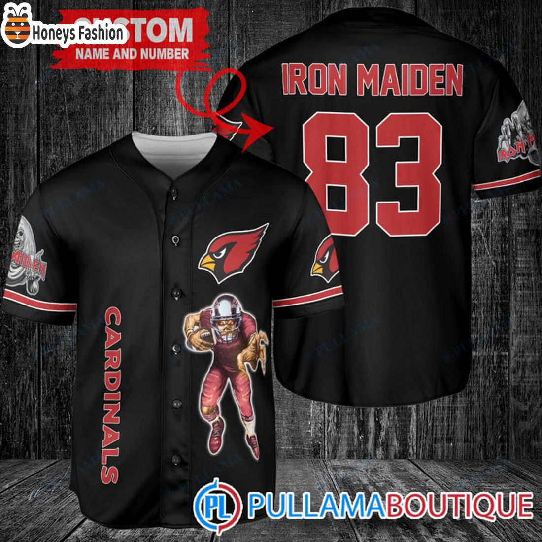 BEST Iron Maiden Arizona Cardinals Custom Name Number Basball Jersey