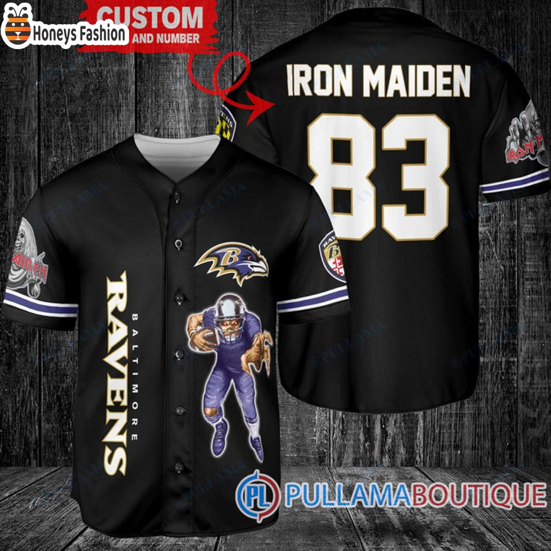 BEST Iron Maiden Baltimore Ravens Custom Name Number Basball Jersey