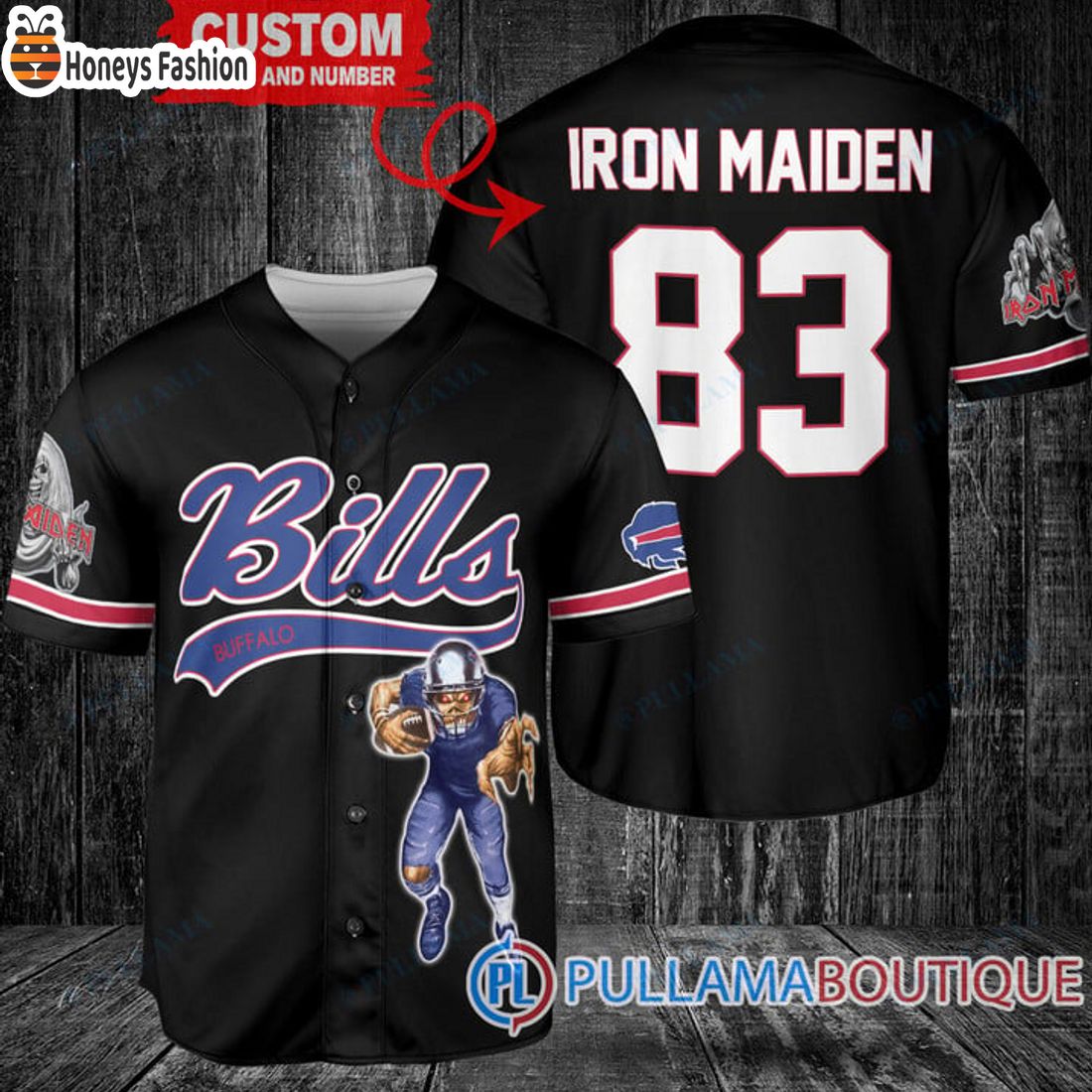 BEST Iron Maiden Buffalo Bills Custom Name Number Basball Jersey