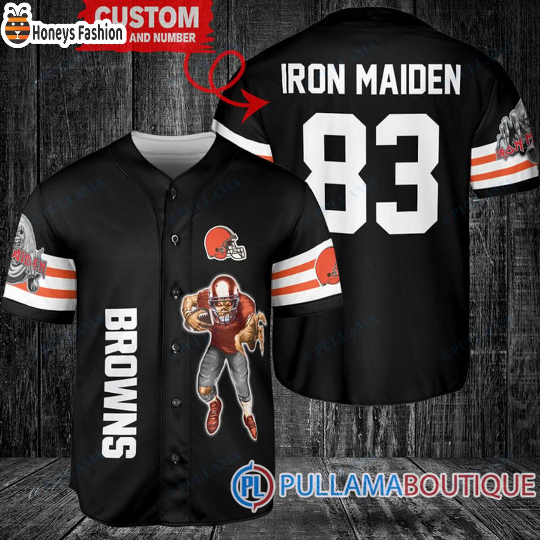 BEST Iron Maiden Cleveland Browns Custom Name Number Basball Jersey