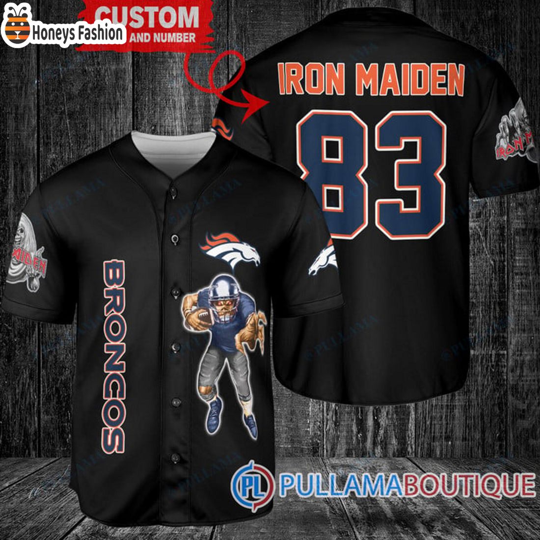 BEST Iron Maiden Denver Broncos Custom Name Number Basball Jersey