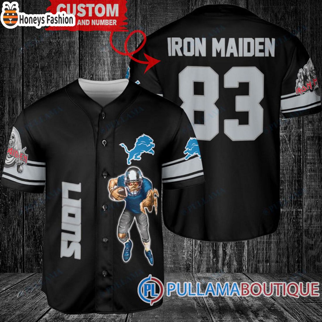 BEST Iron Maiden Detroit Lions Custom Name Number Basball Jersey