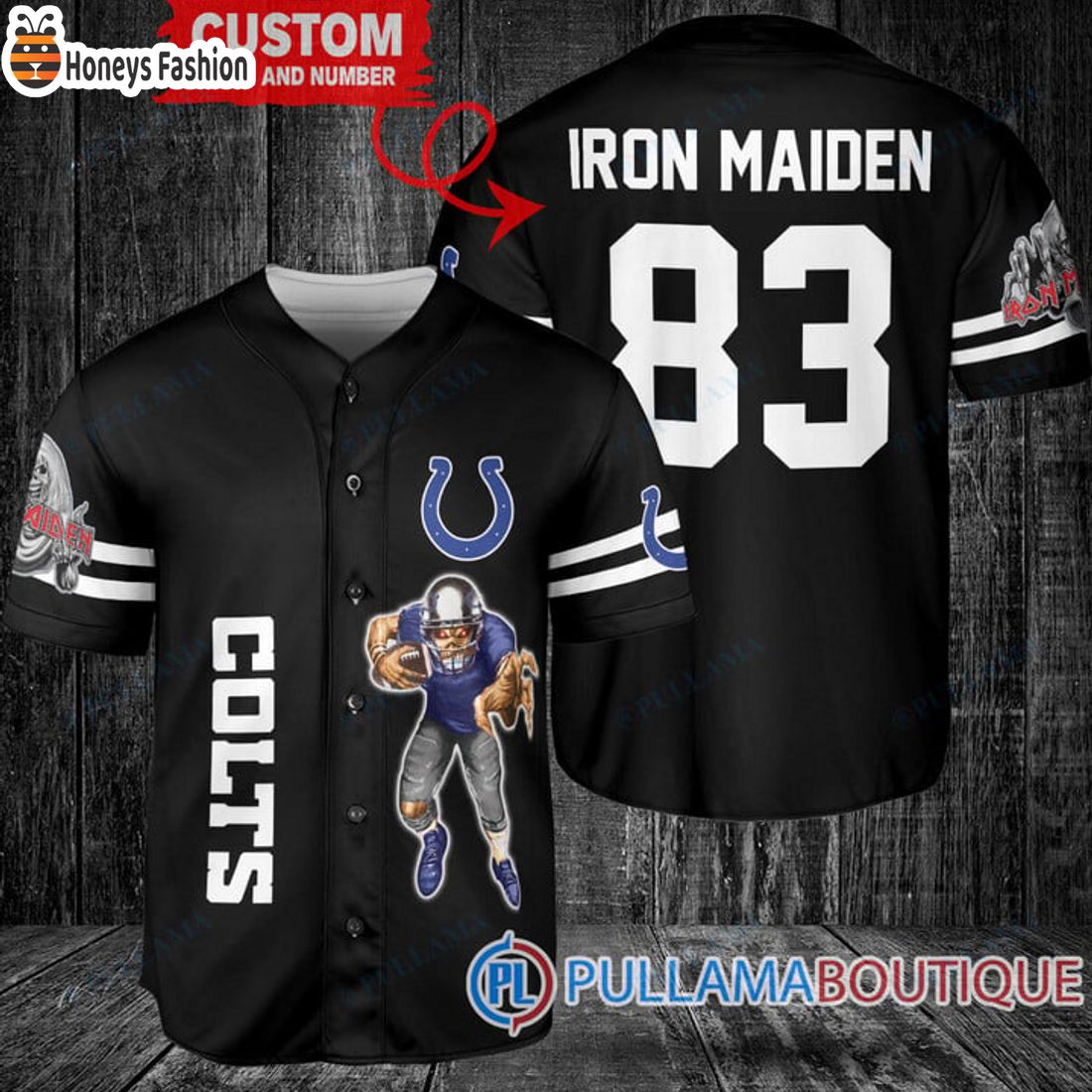 BEST Iron Maiden Indianapolis Colts Custom Name Number Basball Jersey