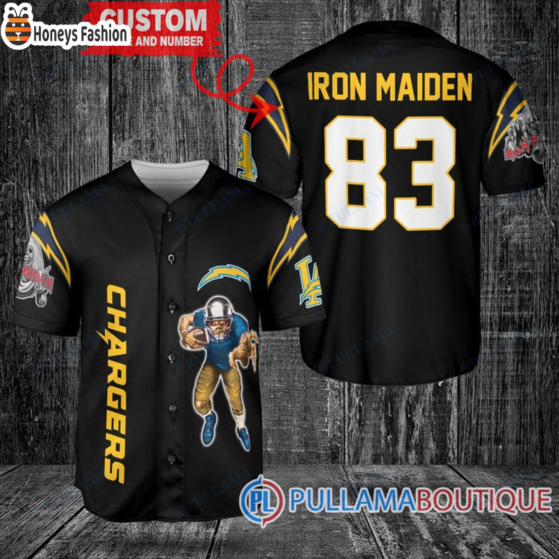 BEST Iron Maiden Los Angeles Chargers Custom Name Number Basball Jersey