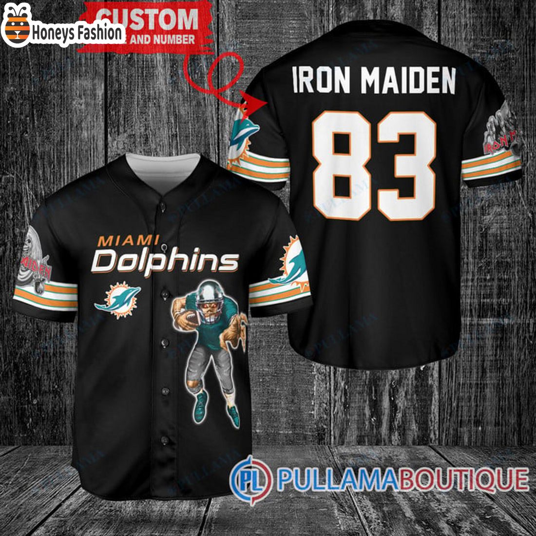 BEST Iron Maiden Miami Dolphins Custom Name Number Basball Jersey