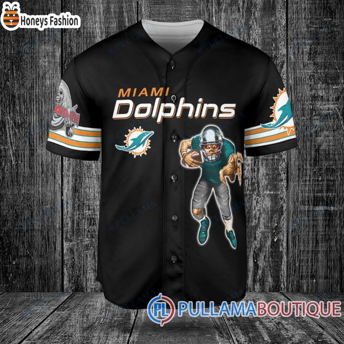 BEST Iron Maiden Miami Dolphins Custom Name Number Basball Jersey