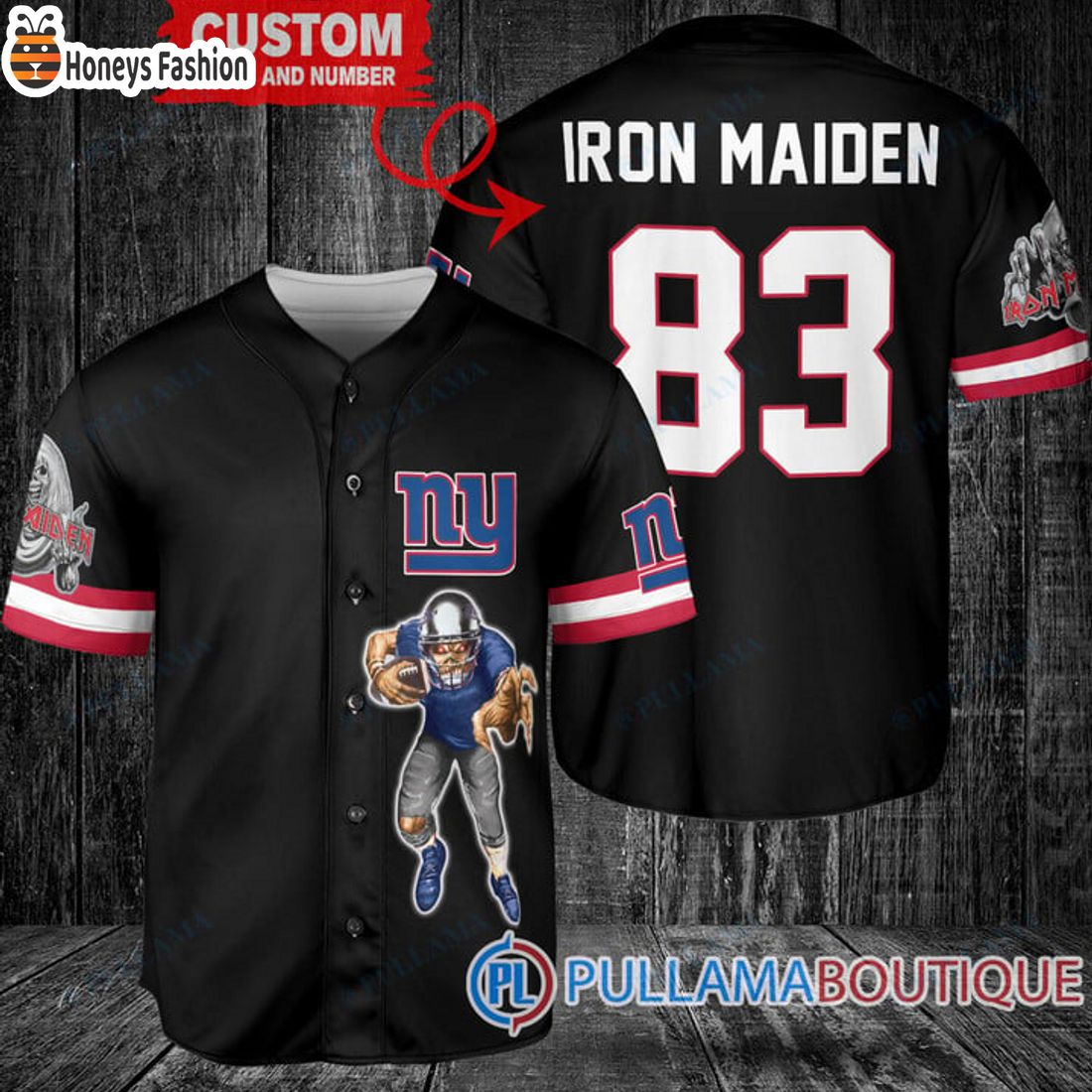 BEST Iron Maiden New York Giants Custom Name Number Basball Jersey