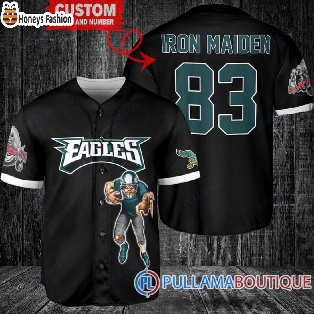 BEST Iron Maiden Philadelphia Eagles Custom Name Number Basball Jersey