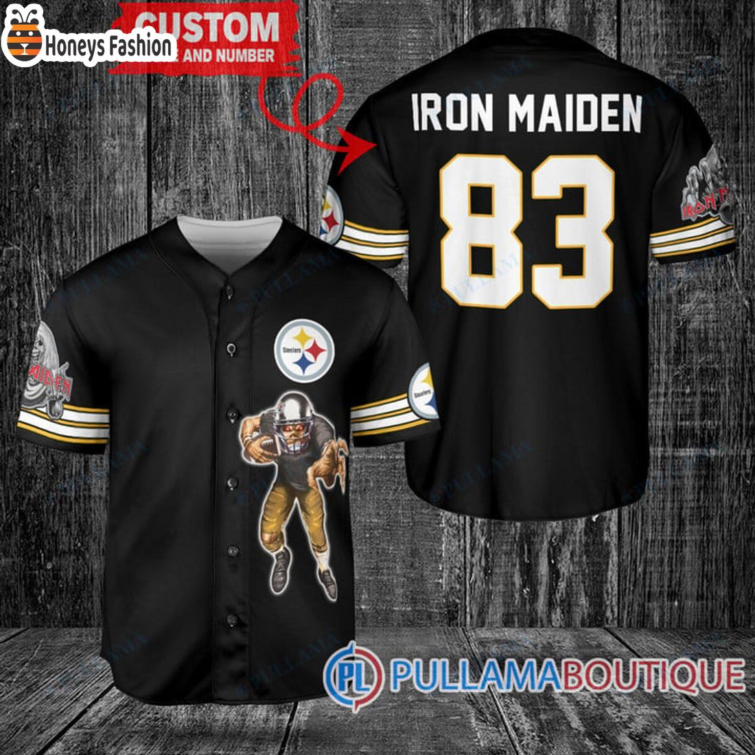 BEST Iron Maiden Pittsburgh Steelers Custom Name Number Basball Jersey