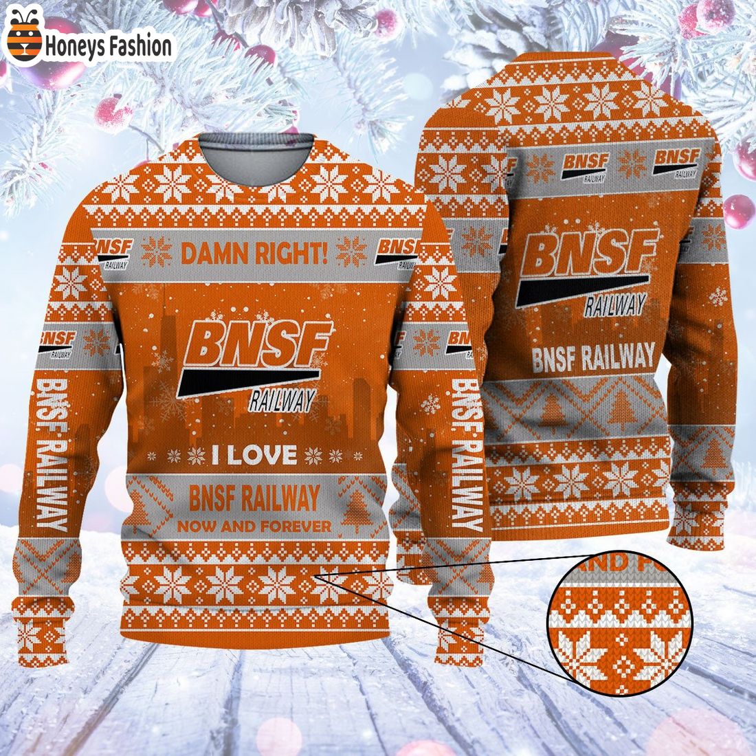 Damn right BNSF Railway now and forever ugly christmas sweater