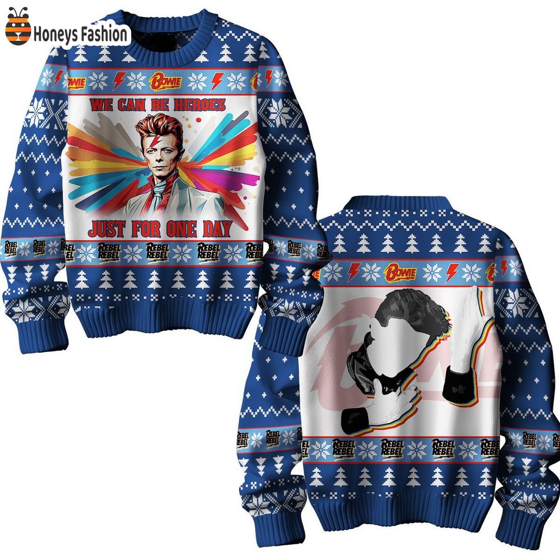 David Bowie We can Be Heros Just For One Day Ugly Christmas Sweater