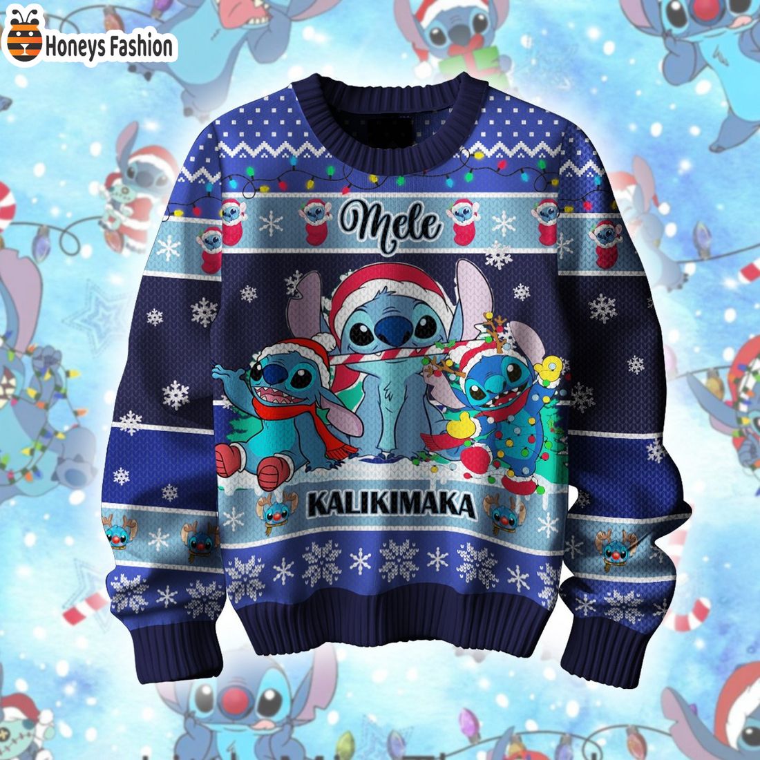 Disney Stitch Mele Kalikimaka Ugly Christmas Sweater