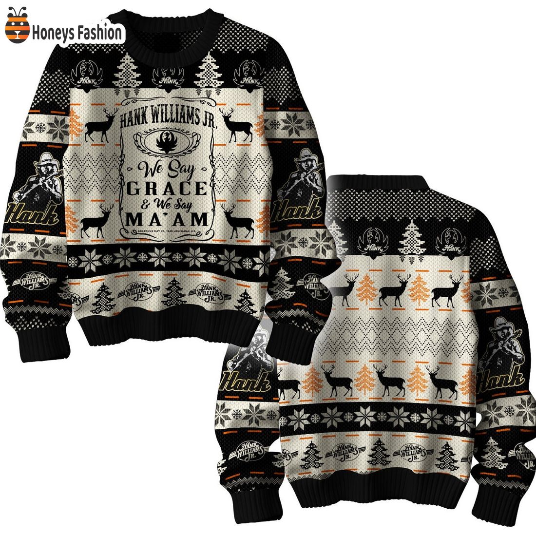 Hank Williams Jr. We Say Grace And We Say Ma'am Ugly Christmas Sweater