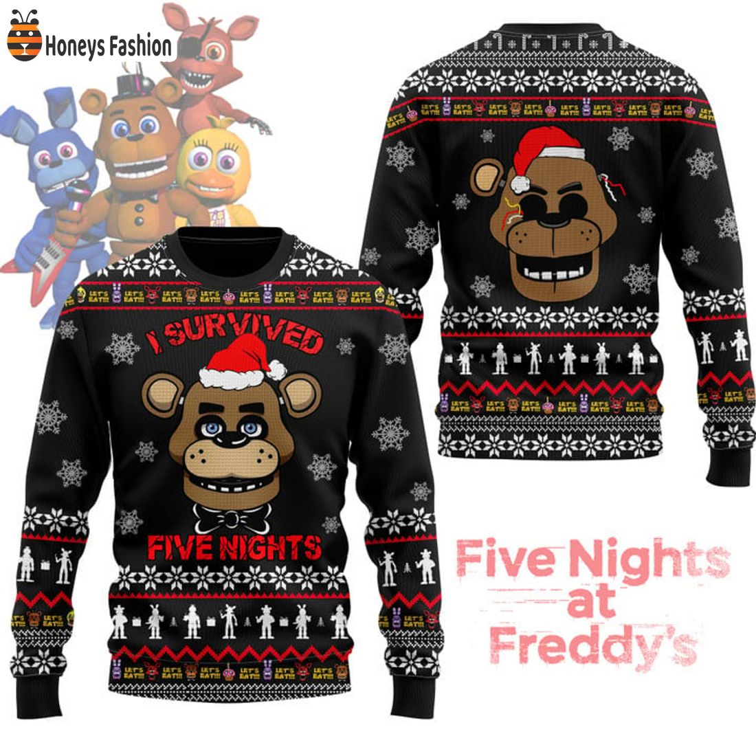 HOT 5NAF Let’s Eat I Survived Five Night’s Santa Hat Ugly Christmas Sweater